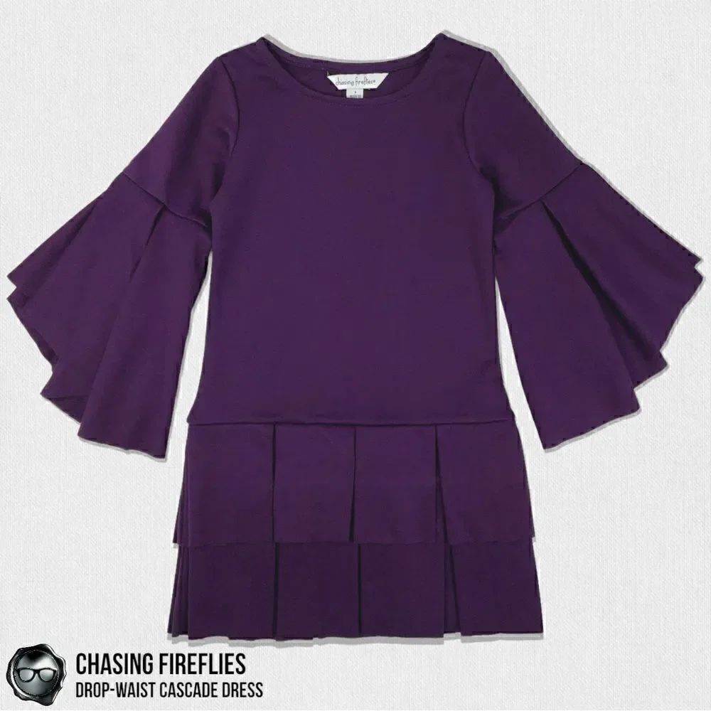 CHASING FIREFLIES CASCADE SLEEVE DROP WAIST DRESS IN AUBERGINE PURPLE GIRLS 4